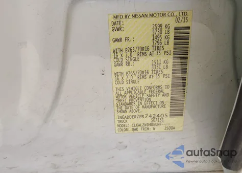 2015 Nissan Frontier Sv from USA, damaged, VIN 1N6AD0ER7FN742405